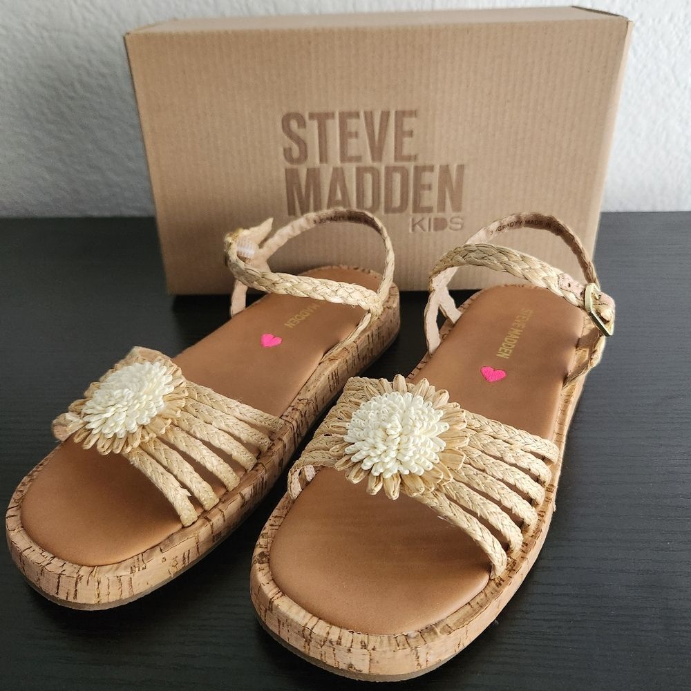 Steve Madden Kids Girls JGRADYY Tan Braided Slingback Sandals Size 3